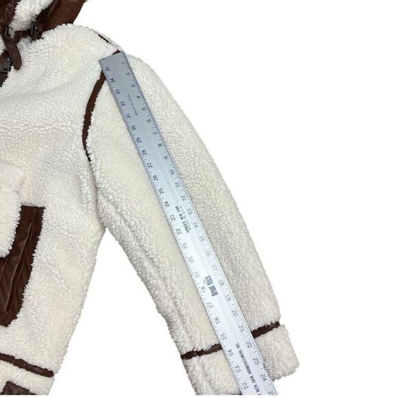 Levis Jacket WMNS 2X Cream Faux Sherpa Full Zip Brown Teddy Moto High Neck Cozy - Picture 12 of 15